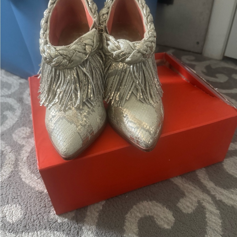 Elegant Silver Fringe Ankle Booties